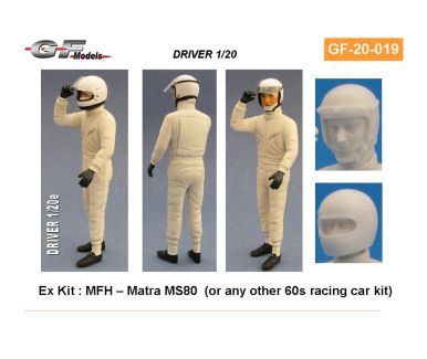 Diver figure for example Model Factory Hiro Matra MS80 or any other 60s racing car kit 1/20 - GF Models - GF-20-019