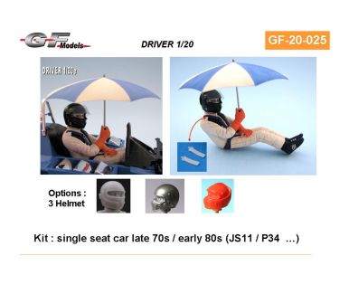 Diver figure for example Ligier JS11, Tyrrell P34 or any other modern racing car kit  from the late 70s, early 80s 1/20 - GF Models - GF-20-025