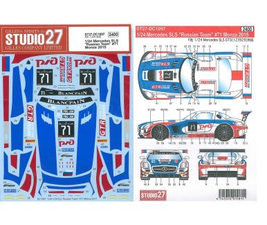 Mercedes SLS AMG GT3 #71 "Russian Team" Monza 3 Hours 2015 1/24 Decal - Studio27 - DC1097