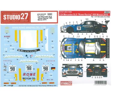 Mercedes SLS AMG GT3 "Rowe Racing" Monza 3 Hours - Blancpain Series 2015 1/24 Decal - Studio27 - DC1109