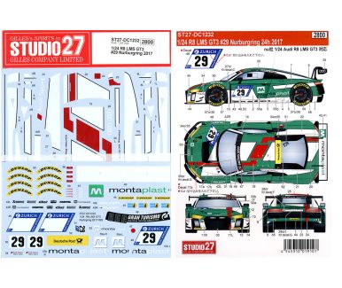Audi R8 LMS GT3 Nürburgring 24 Hours 2017 1/24 Decal - Studio27 - DC1232